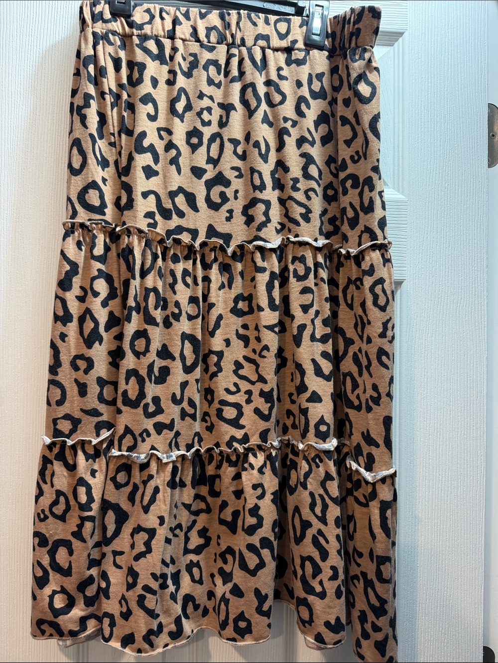 Tickled teal Leopard Tiered Maxi Skirt - Black on Tan